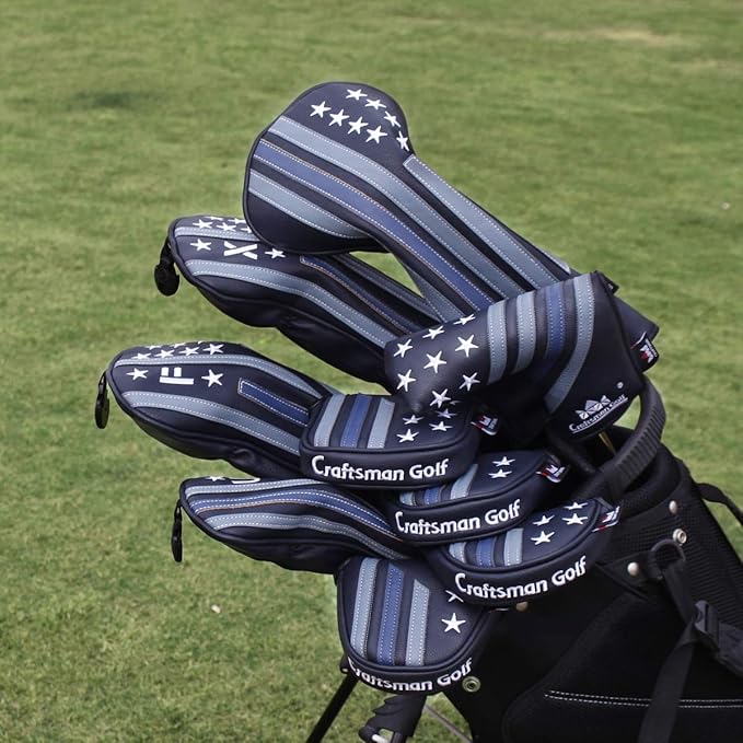 Craftsman Golf Blue Strips Stars Mallet Mid-Mallet Blade Putter Head Cover Headcover Magnetic Closure Alignment Stick Case Holder