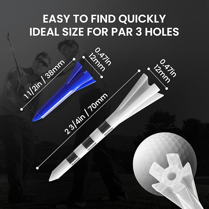 FINGER TEN Unbreakable Golf Tees Plastic 80 3 1/4" or 2 3/4" Driver Tees with 20 1 1/2" Iron Tees Assorted Pack, Low Resistance & Consistent Height Long Short Tees with Bright Colors