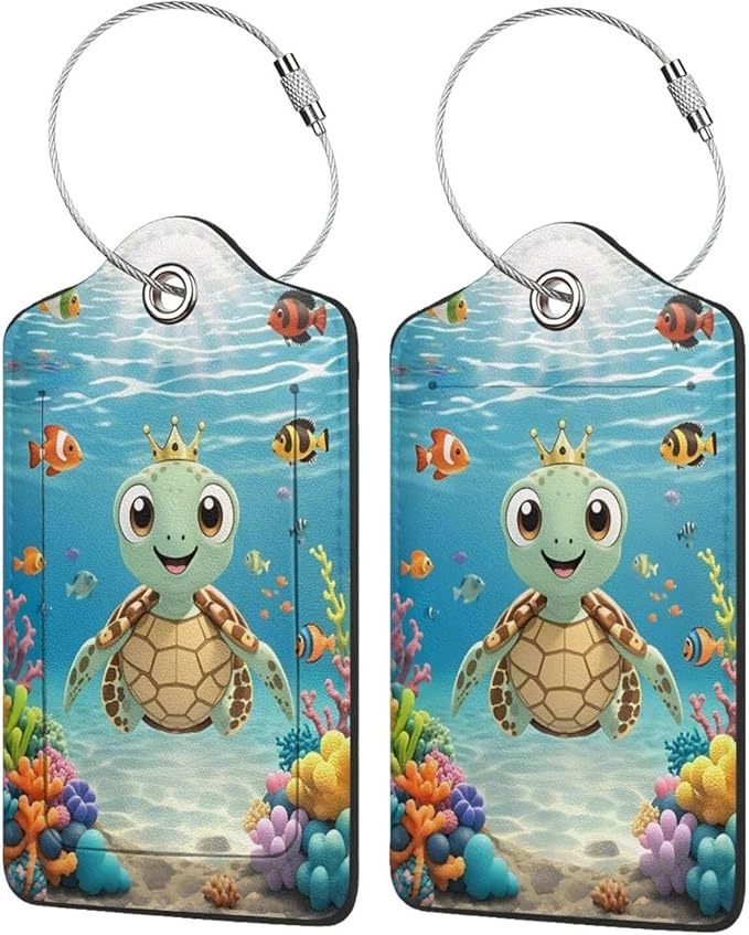 TSA Approved Luggage Tags for Suitcases Sea Turtles 2 Pack Funny Leather Carnival Cruise Airport Cute Travel Name Tags Golf Bag tag Ships Essentials Privacy Cover ID Label for Women Men