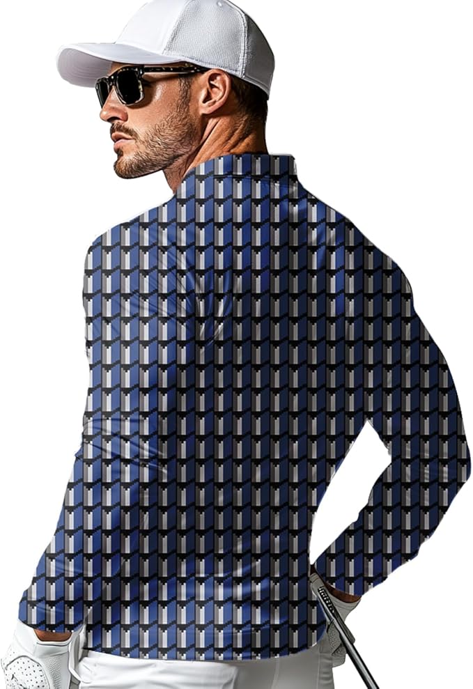 Men's Long Sleeve Golf Shirt Quick Dry 3 Button Work Fishing Outdoor Casual Collar Shirt