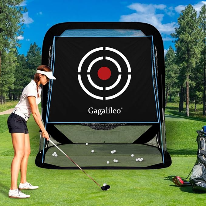 Gagalileo Golf Pop-Up Hitting Cage: 8x7x7FT Practice Net with Target Portable Backyard Garage Training for Driving Chipping Swing Beginners & Golf Enthusiasts