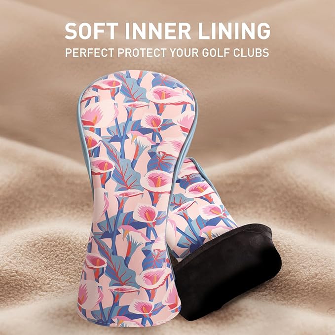 FINGER TEN Golf Club Head Covers for Woods Driver Fairway Hybrid with Interchangeable Number Tag 1 3 5 Premium Leather Headcovers for Women Men