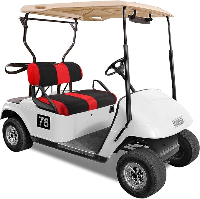 Golf Cart Covers Front and Back Seat Fit for EZGO TXT OEM Ordinary Seat Cushion, Washable EZGO Golf Cart Seat Cover, Red Fabric Seat Cover for EZGO TXT