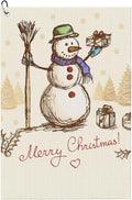 Christmas Snowman and Gift Golf Towel Waffle Microfiber with Hook Detachable Clip 24x16in