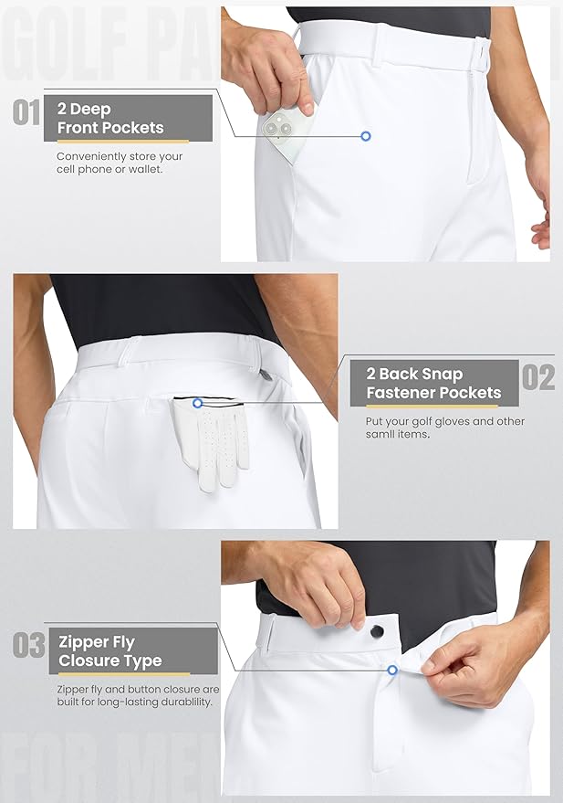 Soothfeel Men's Fleece Lined Pants 30"/32"/34" Golf Work Dress Pants Casual Insulated Warm Winter Trousers with Pockets