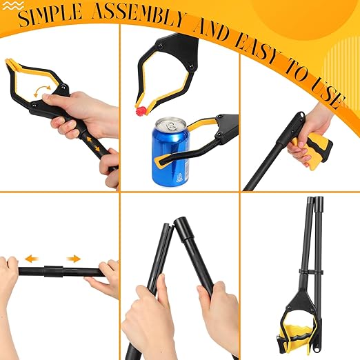 Ctosree 8 Pack 32" Trash Grabber Reacher Tool for Elderly, Foldable Litter Picker Upper, Lightweight Trash Pick up Stick, Long Handy Mobility Aids for Home Garden Arm Extension(Multicolor,Black)