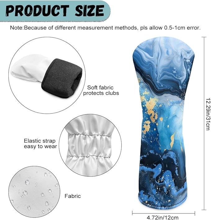 Golf Club Head Covers for Club Protective, Waterproof PU Leather Driver Fairway Wood Hybrid Head Cover