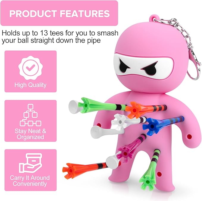 Golf Tee Holder, Ninja Portable Funny Golf Tees Holder Keychain Golf Gift Golf Accessories for Men & Women