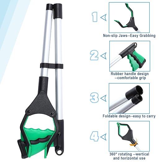 Ctosree 8 Pack 32" Trash Grabber Reacher Tool for Elderly, Foldable Litter Picker Upper, Lightweight Trash Pick up Stick, Long Handy Mobility Aids for Home Garden Arm Extension(Multicolor)