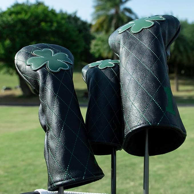 Golf Club Headcover Live Lucky 3 Wood Headcover Magnetic Closure Elegant Embroidery Premium Leather Driver Covers Fairway Wood Covers Hybrid Headcover Shamrock Golf Head Covers