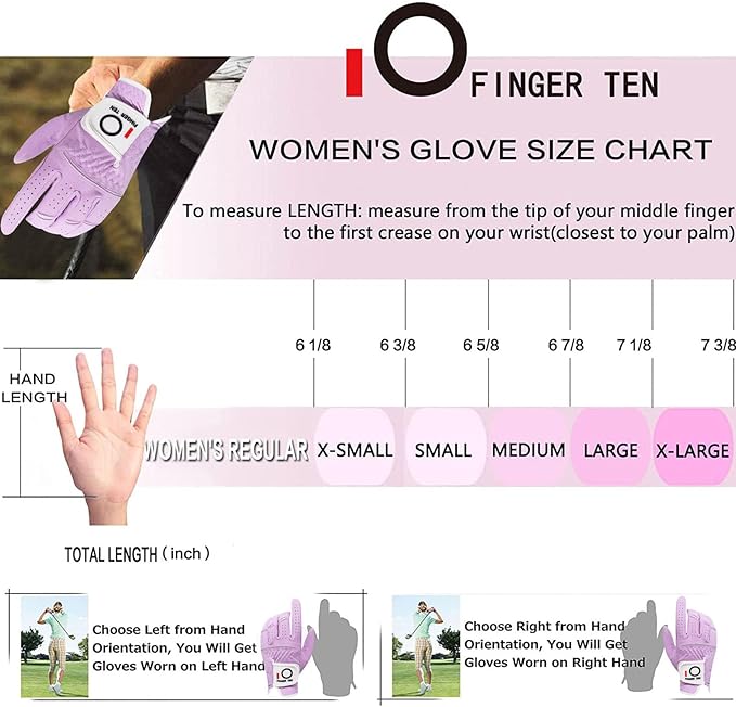 FINGER TEN Womens Ladies Golf Gloves Pair Both Hand or 2 Pack Left Right Hand, All Weather Grip & Comfortable Glove for Serious Performance, Stylish Pink White Fit S M L XL
