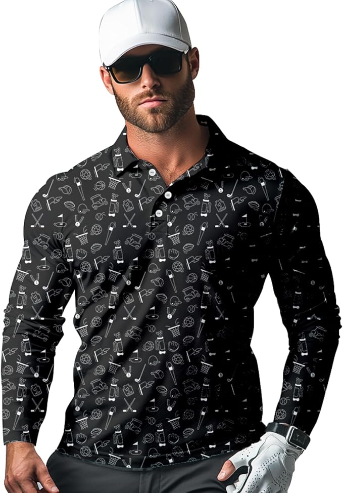 Men's Long Sleeve Golf Shirt Quick Dry 3 Button Work Fishing Outdoor Casual Collar Shirt