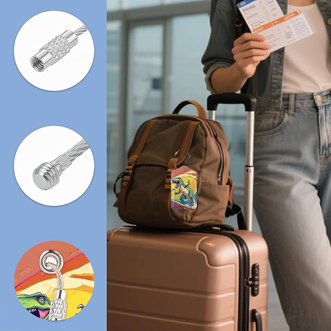 Surfing Dinosaur Luggage Tag, 3 Pack Luggage Tags for Suitcases, Cute Suitcase Tags Identifiers Bag Tags with Privacy Flap, Baggage Name Tag for Women Men Luggage Backpack Handbag