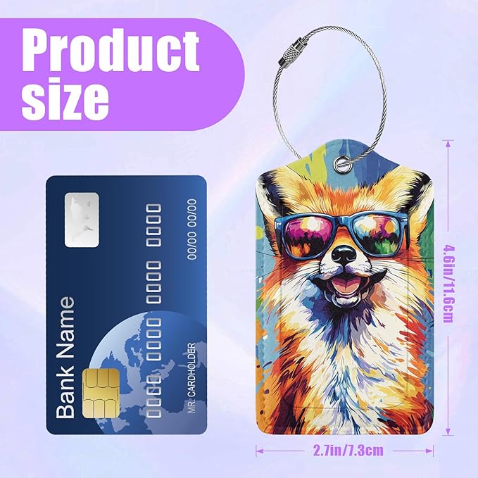 3 Pack Colorful Dog Sunglasses Luggage Tags for Suitcase Animal PU Leather Travel Luggage Tag Privacy Cover ID Label for Women Men Baggage Backpack Handbag School Bag