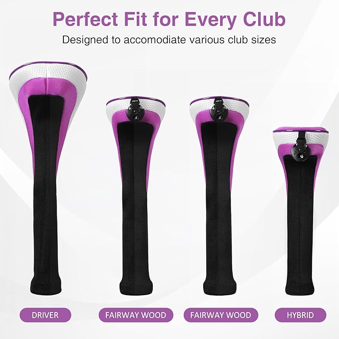 Golf Head Covers, 4pcs Golf Club Covers for Driver Fairway and Hybrid, Nylon Golf Club Head Covers for Men Women with Interchangeable Tags