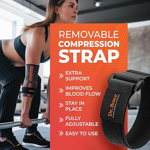 DR. BRACE® Elite Elbow Brace Support, Breathable Elbow Compression Sleeve with Gel Pad for Golfer's, Tennis Elbow & Tendonitis Treatment & Pain Relief 2024 (Grey-Orange, XX-Large)