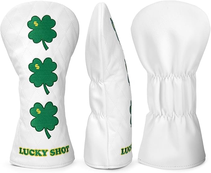 Golf Club Covers, 1pc or 3pcs Golf Headcovers Set 1 3 h, White PU Leather Driver Headcover, 3 Wood Cover, Hybrid Headcover Lucky Clover Style Golf Club Protective Case