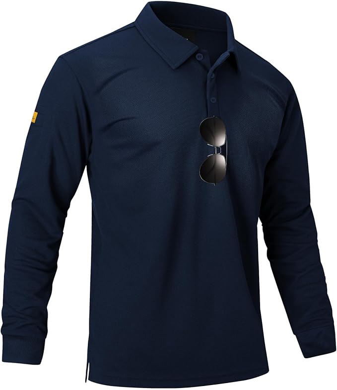Men's Long Sleeve Polo Shirts 3 Button Down with Pocket Classic Golf Breathable Solid Color Designed Collared Casual Tee