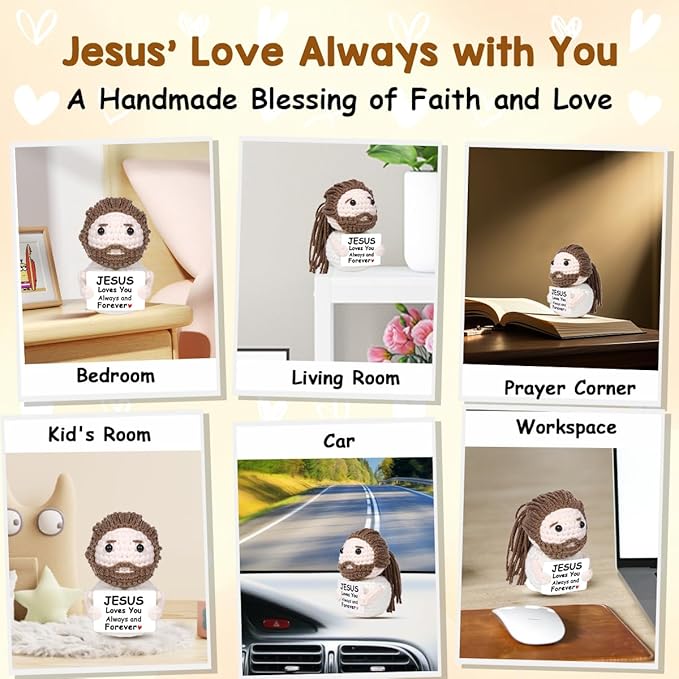 AICase Little Jesus Loves You Figures Christian Gifts, Faith Based Emotional Support Crochet Inspirational Religious Spiritual Baptism First Communion Decor Christmas Graduation Women Birthday
