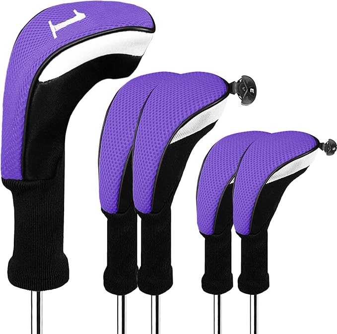 FINGER TEN Golf Club Head Covers Woods Driver Fairway Hybrid 3/4/5 Set, Headcovers Men 1 3 5 7 X Interchangeable Number Tag, Fit All Wood Clubs