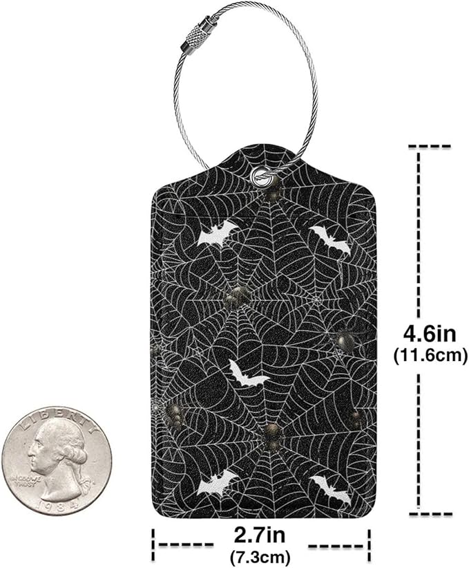 Halloween Luggage Tags Set of 2 Leather Stainless Steel Loop Label Tag for Travel Bag Suitcase