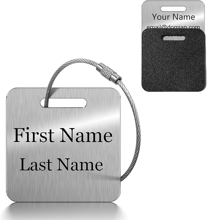 Stainless Steel Personalized Luggage Tags for Suitcases - Custom Name ID Travel Tags for Luggage, Backpacks and Bags - Metal Travel Essentials Accessories for Kids, Women and Men - Bulk Set (2 Pack)