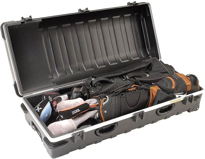 SKB Staff ATA Hard Shell Plastic Golf Travel Case for Cart Bags with Wheels - Heavy-Duty Rolling Club and Driver Carrier for Airline Transport, Impact-Resistant with TSA Locking Latches