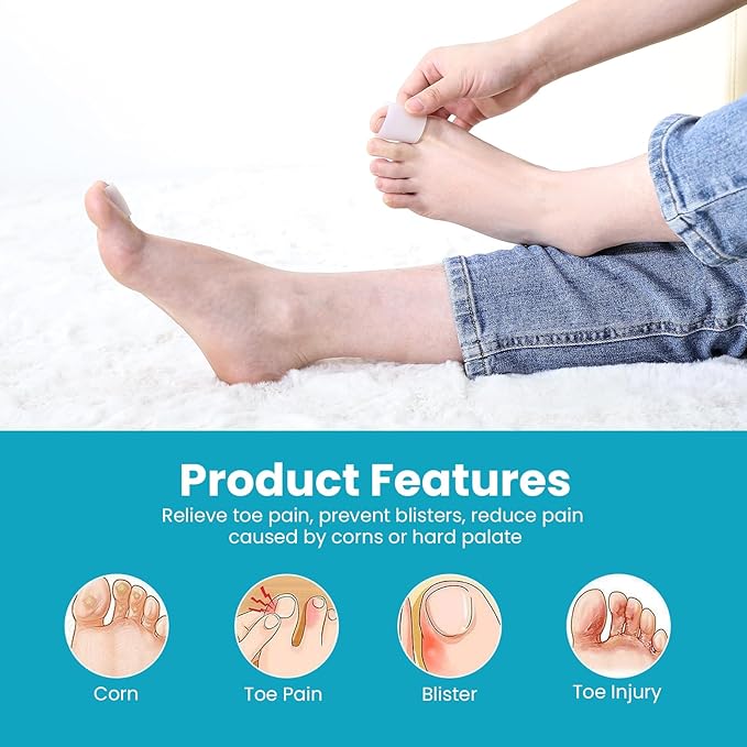 Povihome Toe Sleeves, Toe Protectors, 12 Pack Toe Tube Pads for Hammer Toe,Stubbed Toe,Corns, Calluses Protect (Large Size, White)