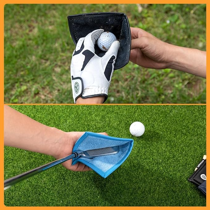 Custom Golf Ball Towels with Retractable Clip Leather Personalzied Golf Balls Clean Clubs Washer Towel Golf Gifts for Women Men Size 4.7×4.7INCH