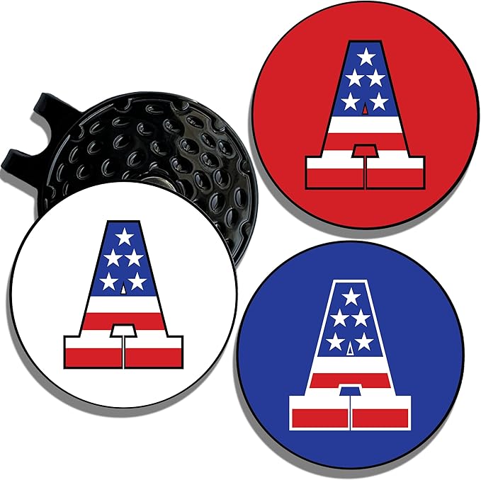 Wolf Golf Towels Golf Ball Marker Hat Clip | USA Monogram | 1 Magnetic Clip + 3 Ball Markers | Patriotic Golf Accessories for Men & Women