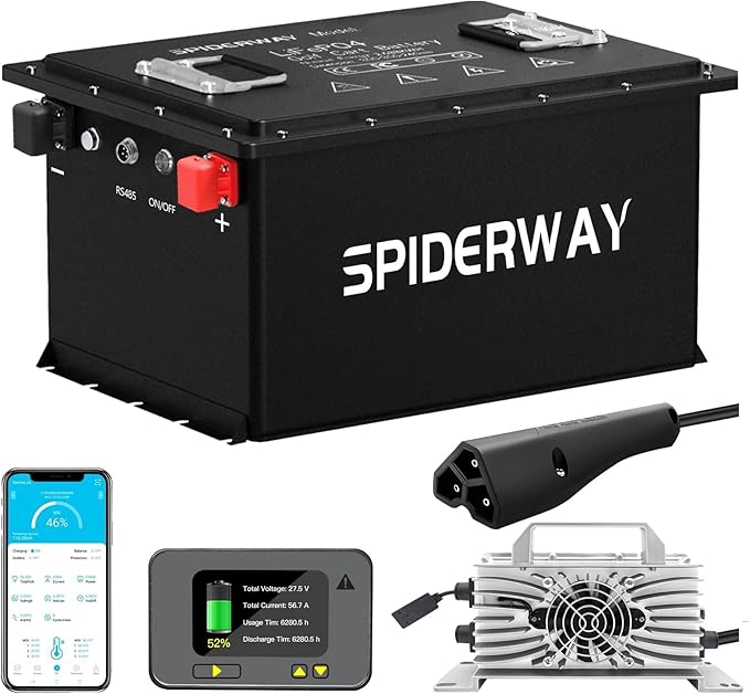 48V 150Ah Lithium Battery Golf Cart with 25A Charger, 48V LiFePO4 Battery, LCD Monitor & Mobile APP, 6000+ Cycles 48V Golf Cart Battery, Built-in 200A BMS, Max 10.24kW Output, Perfect for Golf Carts