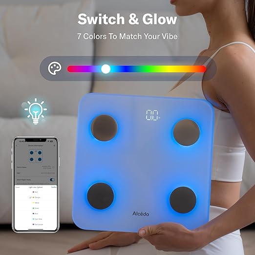 Alcedo Smart Body Fat Scale, Digital Scale with BMI, Fat Percentage, Muscle Mass, Color-Changing with Weight Variation, 400 lb, Bluetooth