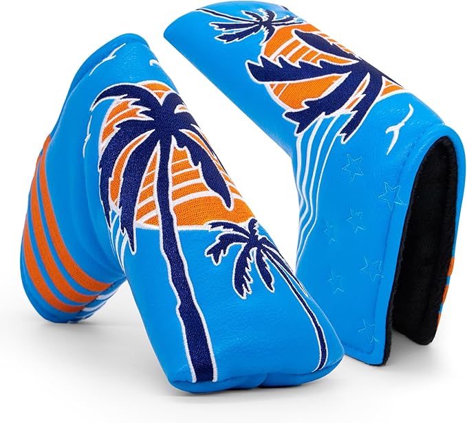 Montela Golf Club Covers Summer Coconut Tree Golf Putter Cover Driver Cover Fariway Wood Headcover Hybrid Covers Mallet Putter Headcover Blade Golf Headcover for Most Brand