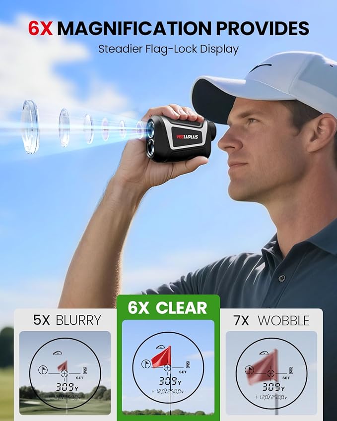 Golf Rangefinder with Slope, Golf- 660 Pro Rangefinder, Flag Pole Locking Vibration, 6X Magnification, Rechargeable, Golf Accessories Magnet Mount Rangefinders with LCD Clarity View