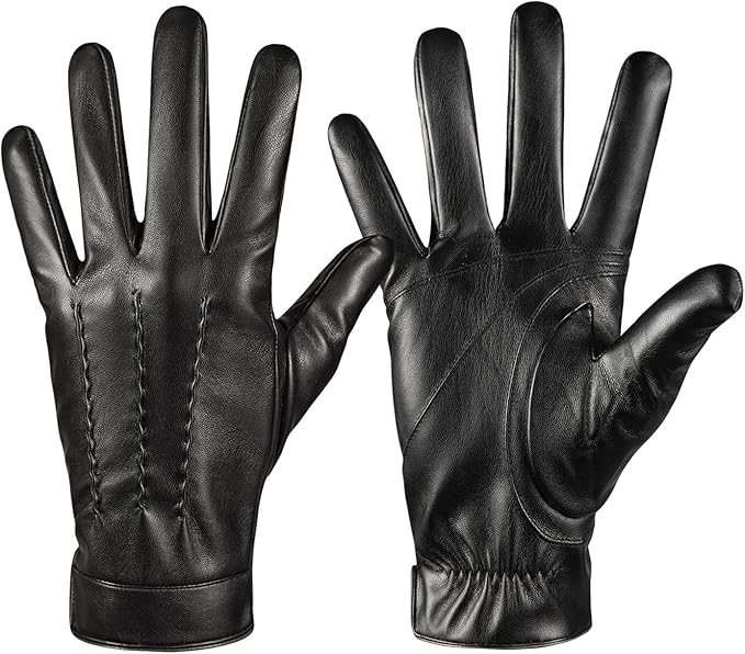 Winter Leather Gloves for Men,Touchscreen Snow Driving Gloves with Cashmere Lining for Motorcycle Driving Riding…