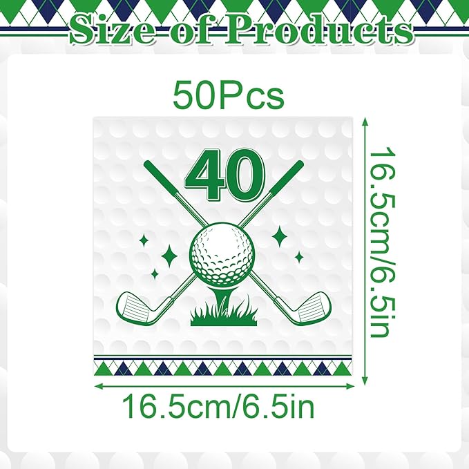 Golf 40th Birthday Party Napkins Decorations, Disposable Paper Golf Napkins Supplies Pack of 50, Sports Birthday Party Decor Size 6.5 Inch
