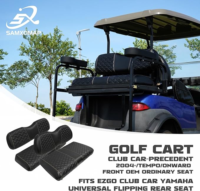 Golf Cart Front and Rear Seat Covers Waterproof and Sun Resistant Marine Grade Vinyl Leather Seat Cover Accessories for Club Car Precedent 2004+, Black(4PCS)