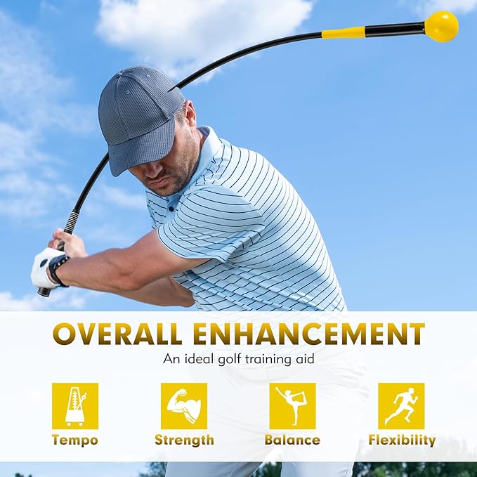 GYMAX Golf Swing Trainer, Warm-Up Stick with Grip Trainer for Rhythm, Balance, Tempo & Strength, Right Handed Swing Speed Training Aid, Weighted Golf Club for Indoor Practice