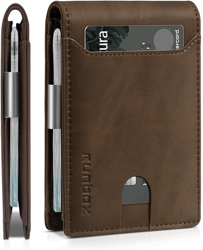 RUNBOX Money Clip Wallets for Men,Slim Leather Mens Bifold Wallet,RFID Blocking Front Pocket Wallet,Thin Credit Card Holder with Gift Box