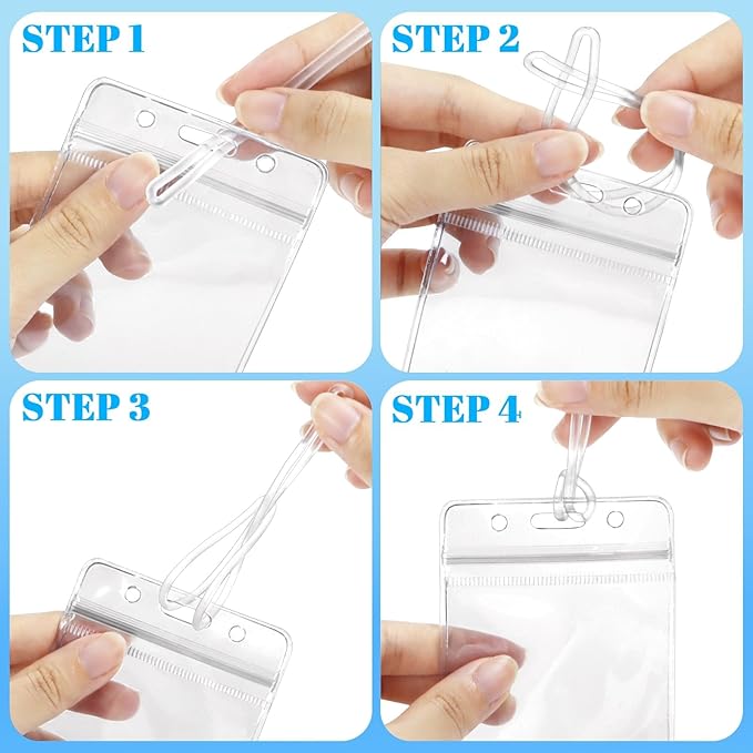 200-Piece Set of Clear Plastic Luggage and Badge Tag Holders, Ideal for ID Cards - Comes with 200 Matching Luggage Tag Loop Straps, Perfect Office, Business, and Travel Supplies