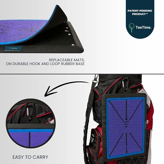 TeeTime Golf Practice Mat - Patent Pending - Instant Swing Path Feedback - Indoor-Outdoor with Carry Clip