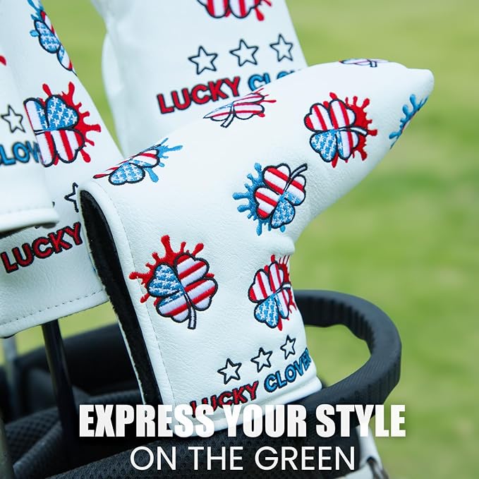 Golf Club Head Covers for Driver Cover, Fairway Wood Cover Hybrid Head Cover, USA Style Premium Leather Golf Headcovers Fits Golf DF3 Putter, Blade Putter Cover, Fits Most of Golf Club Covers