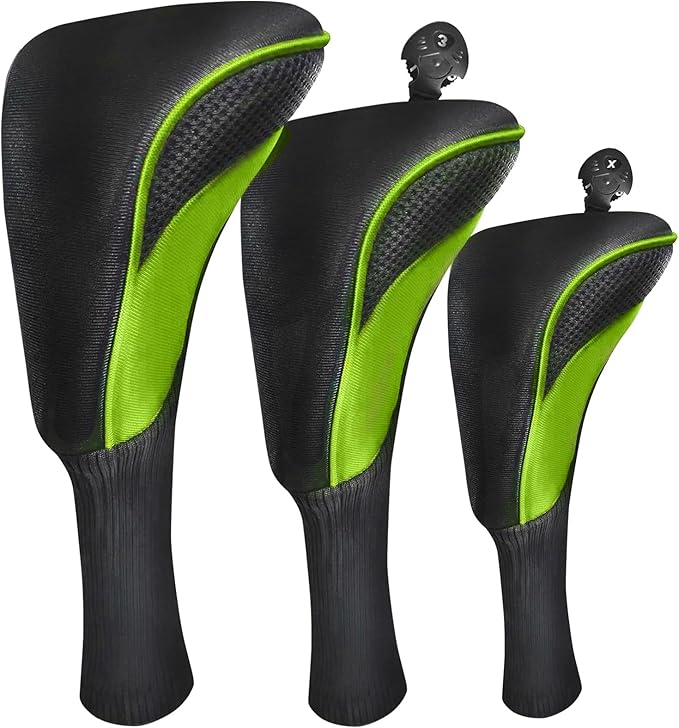 FINGER TEN Golf Club Head Covers for Woods Driver Fairway Hybrid Value 3/5 Pack, Long Headcover Interchangeable Accessories for Ultimate Club Protection