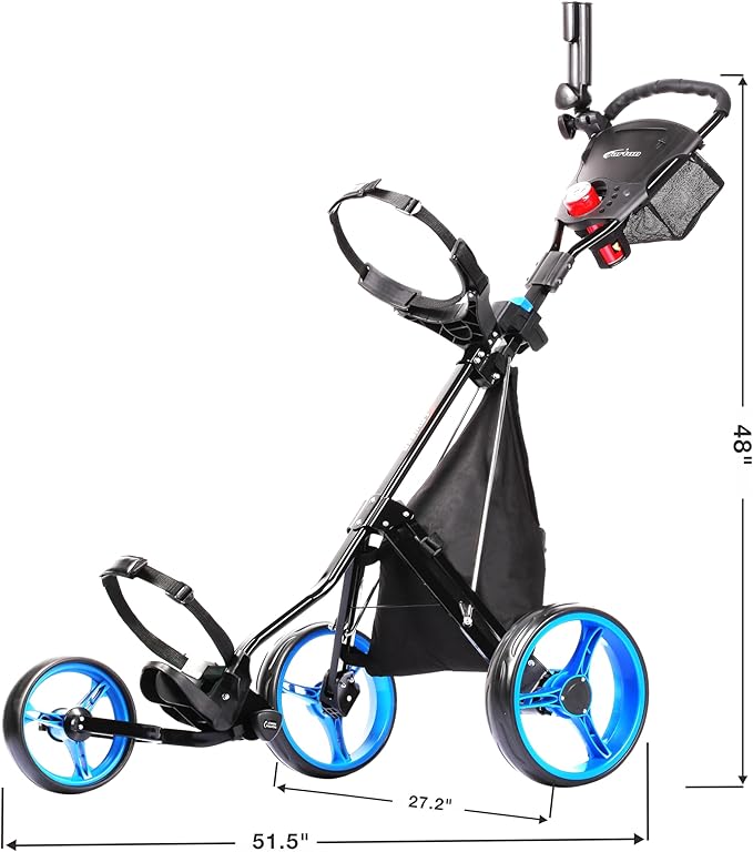 PRECISE Cruiser 3-Wheel Golf Push Cart with Stabilizer Rods & Foot Brake – Lightweight Folding Golf Trolley with Ergonomic Handle, Detachable Storage Bag & Scorecard Holder