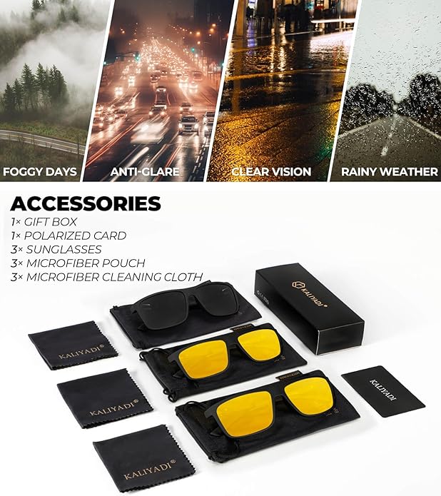 KALIYADI Polarized Sunglasses for Men and Women, Mens Sun Glasses with UV Protection for Driving Fishing Golf (3 Packs)