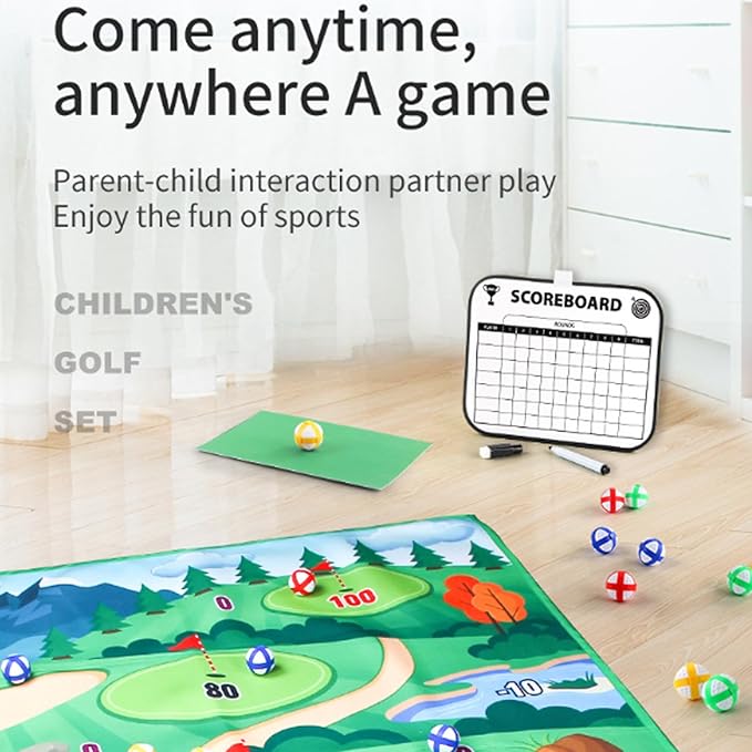 Golf Chipping Mat Set - Indoor Outdoor Game | Portable Golf Hitting Mat with Targets and Balls, Fun Practice Game for Kids and Adults, Perfect for Home Backyard Lawn Party Beach or Family En