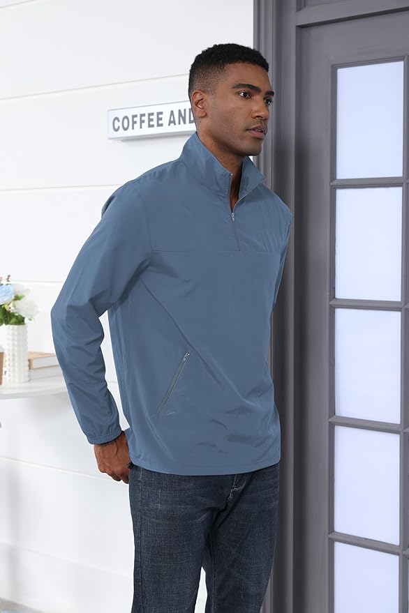 Aulemen Men's Casual Quarter Zip Pullover Golf Windbreakers Athletic Lightweight Jacket Hiking Running Sweatshirt with Pocket