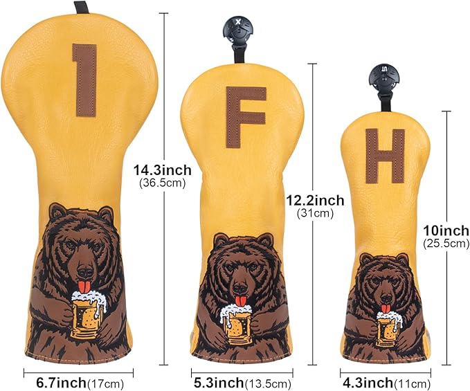 Golf Club Head Cover Golf Head Cover Driver Headcover Fairway Wood Headcover Hybrid Club Head Cover Golf Blade Mallet Putter Cover Beer Bear