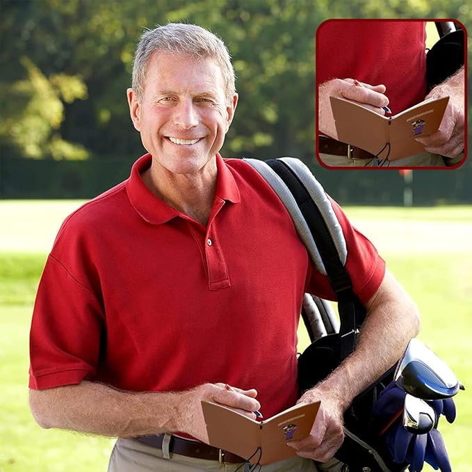 Leather Golf Scorecard Book Golf Yardage Book for Practice Stats and Round Logging - Golf Scorecard Book with Golf Score Cards Pages with Small Golf Pencil, Golf Terminology & Game Formats