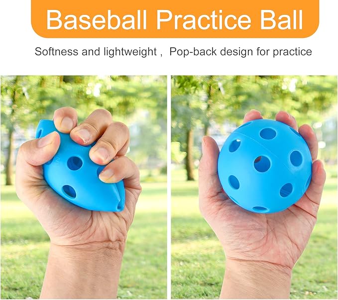 Coopay 12/50/100 Pack Baseball Practice Balls Plastic Training Balls Lightweight Hollow Softballs with a Drawstring Bag for Hitting, Baseball Training Indoor Outdoor Use